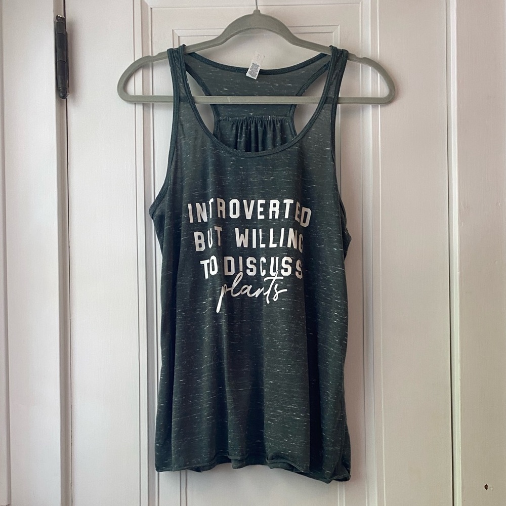 Introverted but Willing to Discuss Plants racerback tank heathered green XL